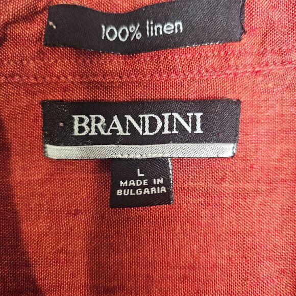 Brandini Shirt Mens Large Orange Linen Camp Short Sleeves Casual - Picture 4 of 8